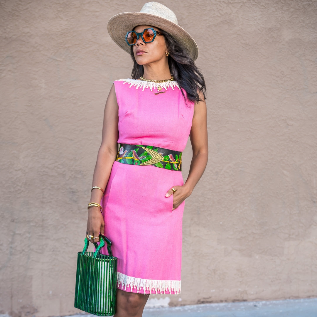 VNTG Pink Linen Shift Dresss