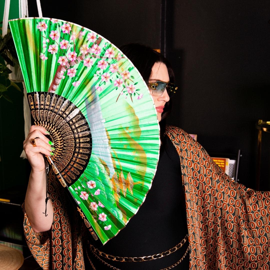 Green Cherry Blossom Fan