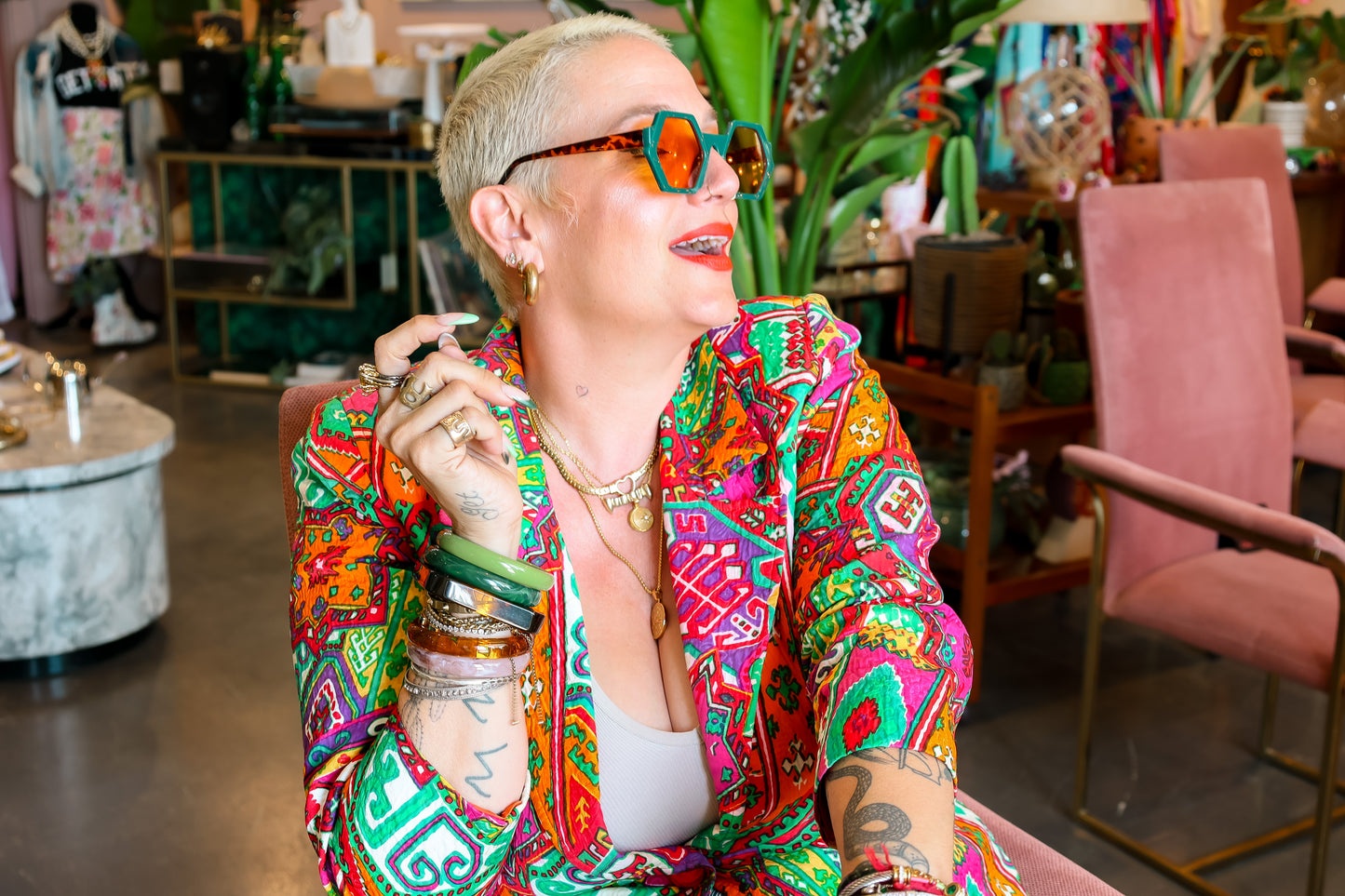 Green Hexagon Sunglasses