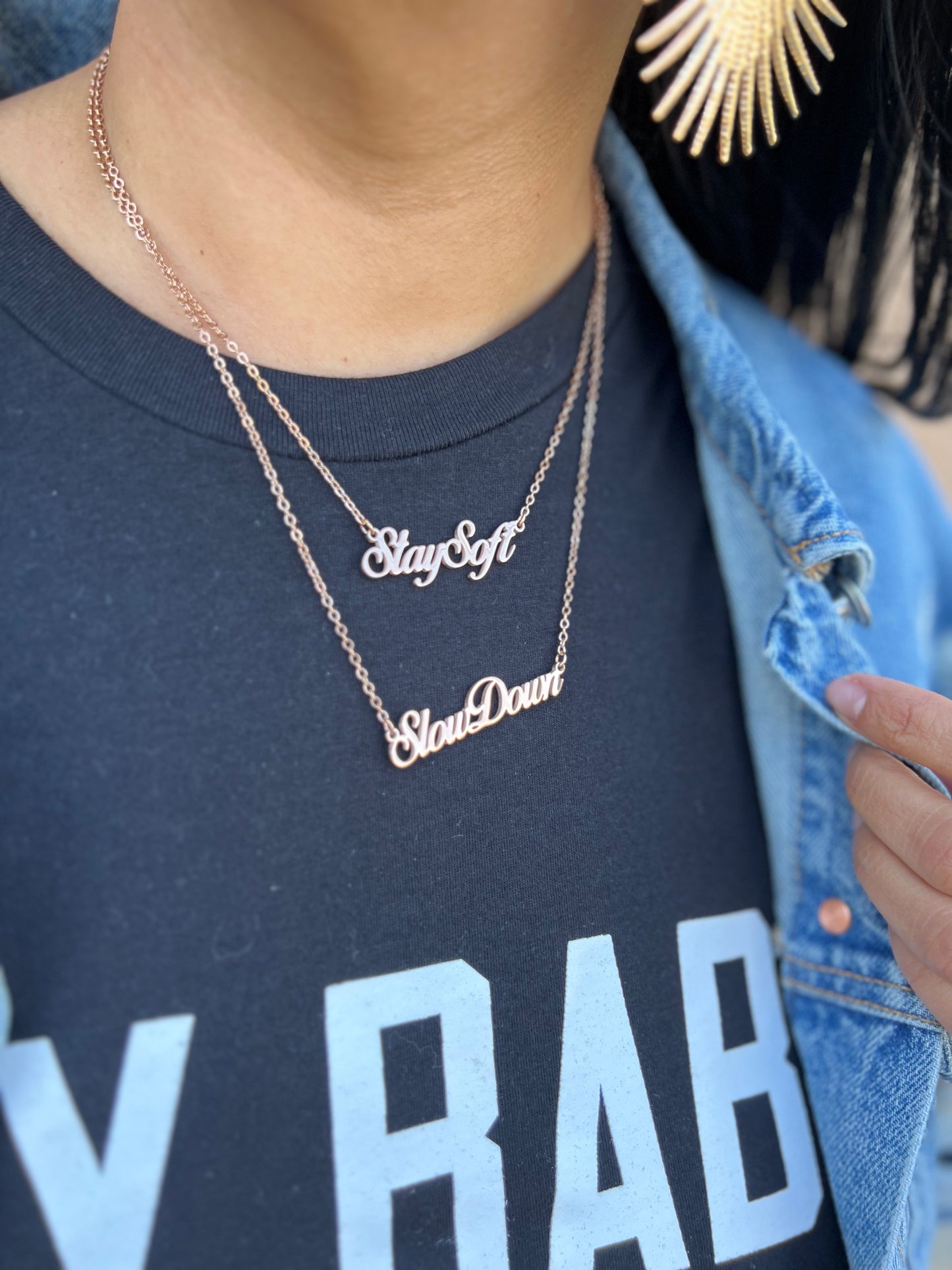 Stay Soft Script Necklace- Gold
