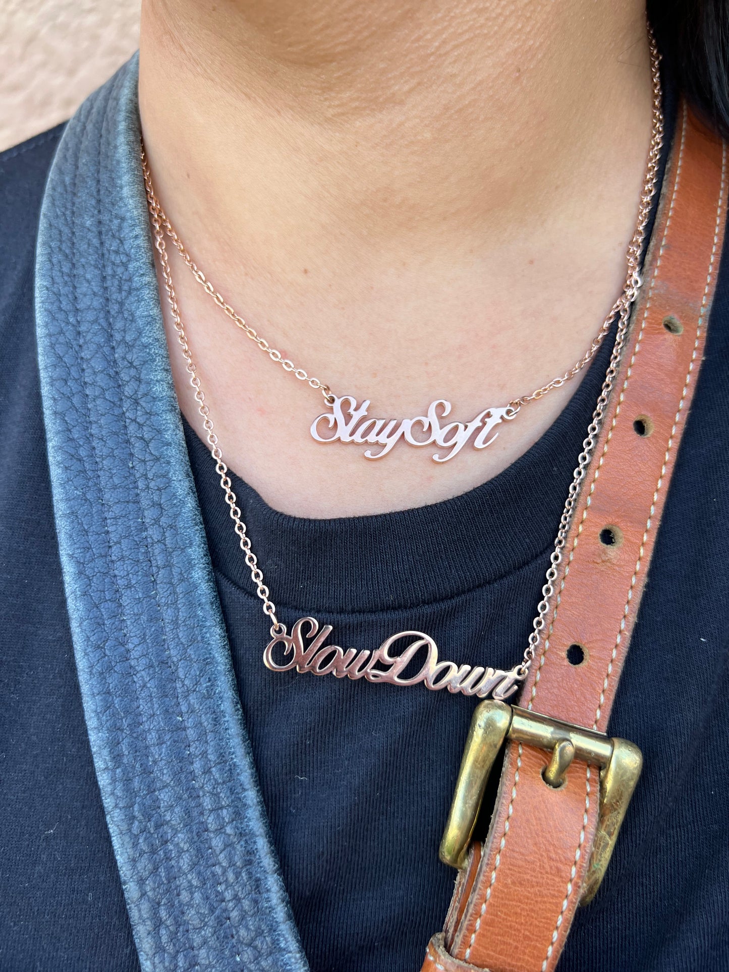 Stay Soft Script Necklace- Gold