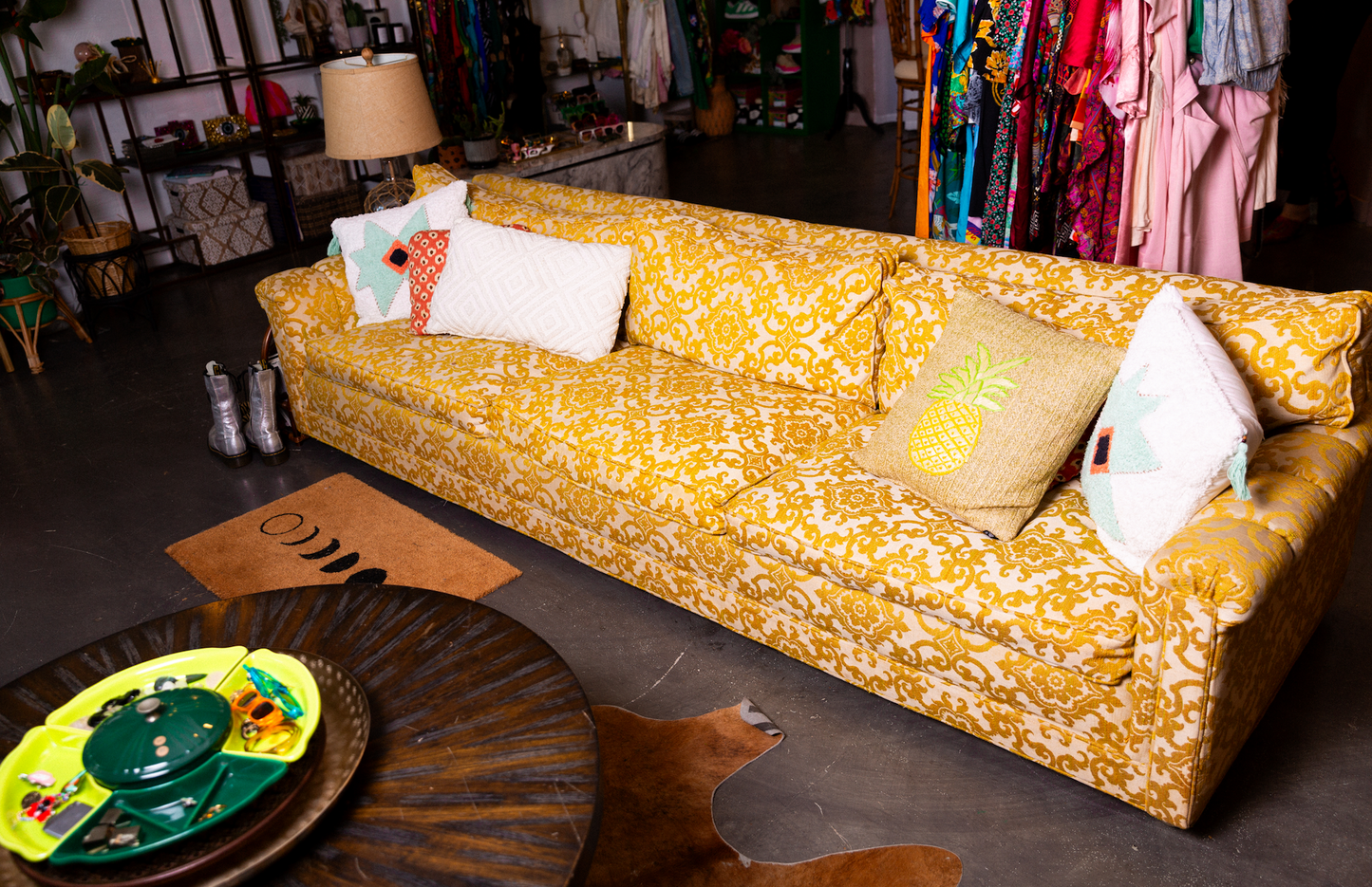 Gold/Mustard Vintage Brocade Couch-Excellent Condition
